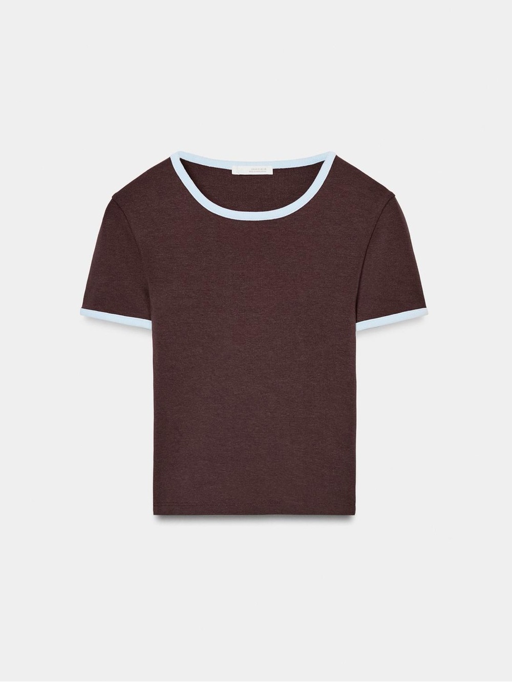 ZARA Brown Contrast Trim Ringer T-Shirt Size S NWT